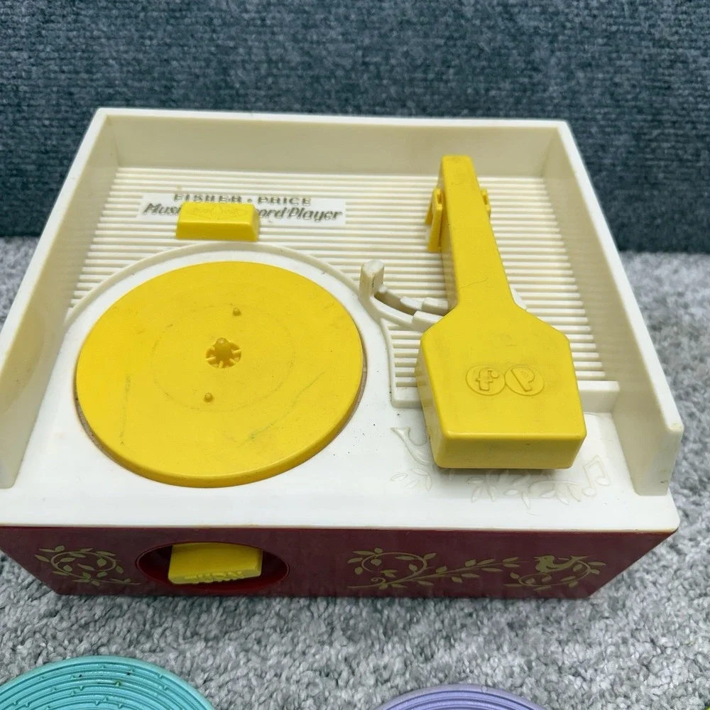 Vintage 1971 Fisher Price Music Box Record Player Toy 5 Record Disks 995 Works